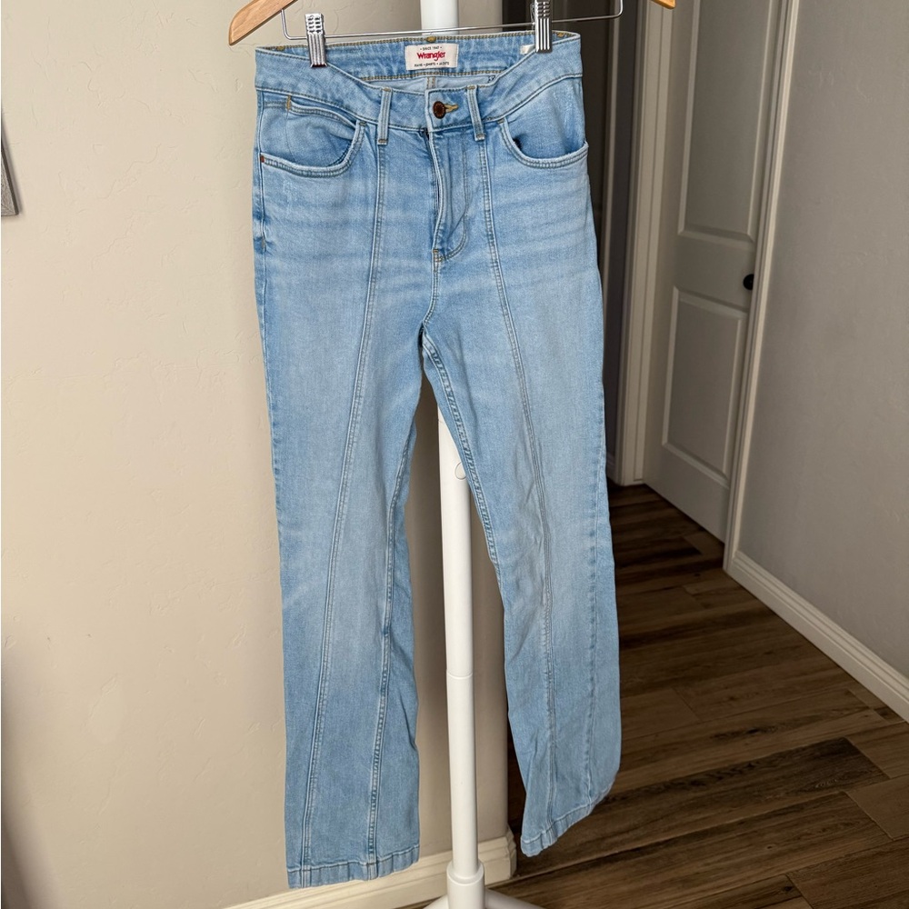 Wrangler High rise Bold seamed Boot cut jeans light wash stretch 90s retro sz 2